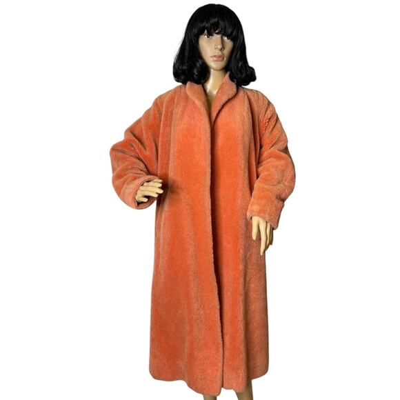 Vintage Ranelagh Selfridges Mono London orange faux fur open front coat size XL - Picture 1 of 17
